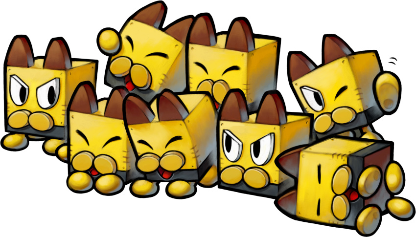 animal_ears, blitty_(mario), block, cat_ears, closed_eyes, highres, lying, mario_&amp;_luigi_rpg, mario_&amp;_luigi_rpg_(style), official_art, on_side, one_eye_closed, open_mouth, super_mario_bros., transparent_background