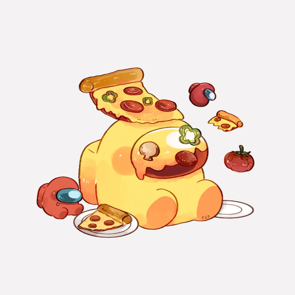 2others, among_us, artist_name, bean_baby_(among_us), closed_mouth, commentary, crewmate_(among_us), food