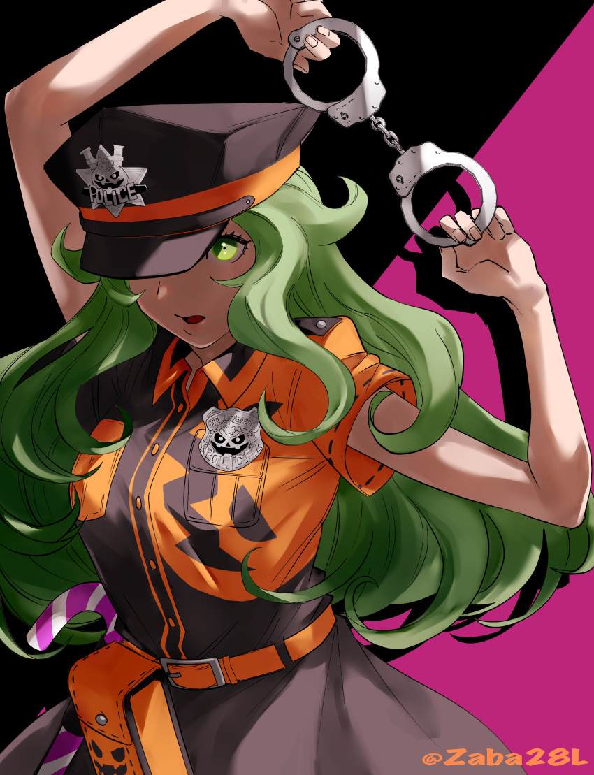 1girl, absurdres, arm_up, asahi_(zabaniyan), belt, belt_pouch, black_background, candy