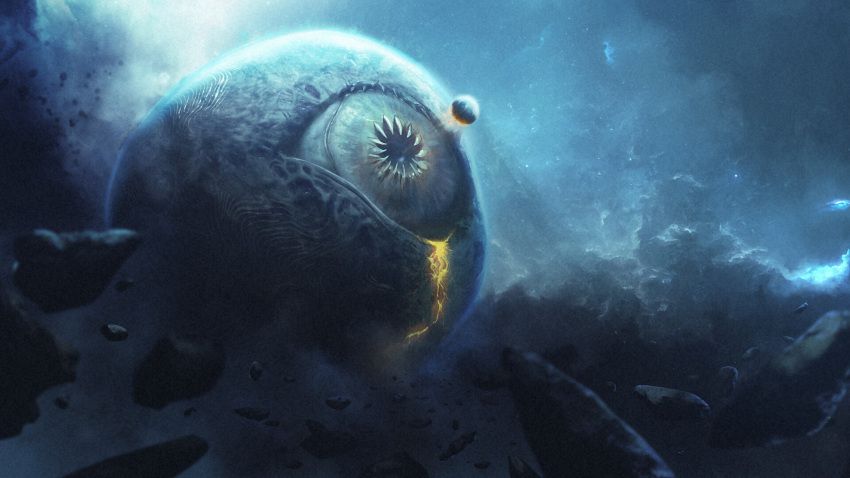 asteroid, creature, destruction, earth_(planet), eldritch_abomination, highres, jigokusei_remina, monster