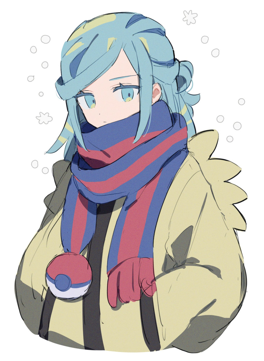 1boy, aqua_eyes, aqua_hair, closed_mouth, cropped_torso, grusha_(pokemon), hands_in_pockets, highres