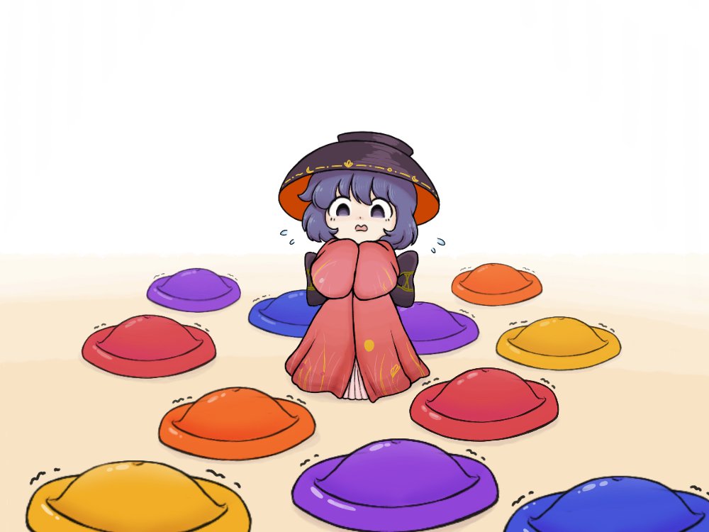 1girl, back_bow, bow, bowl, bowl_hat, flying_sweatdrops, hat, japanese_clothes