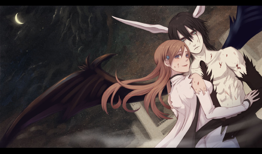 black_hair, bleach, brown_eyes, espada, fujimaru, green_eyes, horns, inoue_orihime