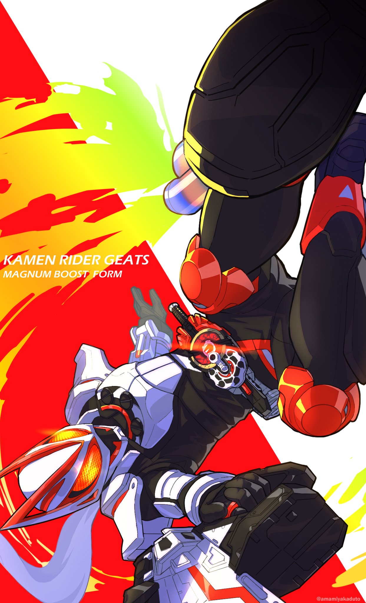 1boy, aiming, amamiyakaduto, animal_ears, armor, armored_boots, black_bodysuit, black_gloves