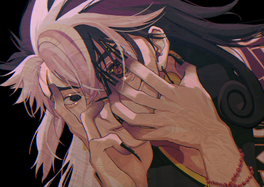 1boy, ashiya_douman_(fate), ashiya_douman_(second_ascension)_(fate), bangs, bead_bracelet, beads, black_nails, bracelet