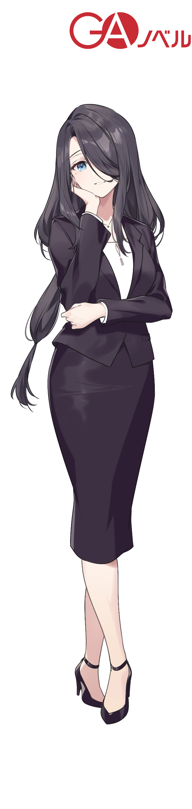 1girl, absurdres, black_footwear, black_hair, black_shirt, black_skirt, fran_(majo_no_tabitabi), green_eyes