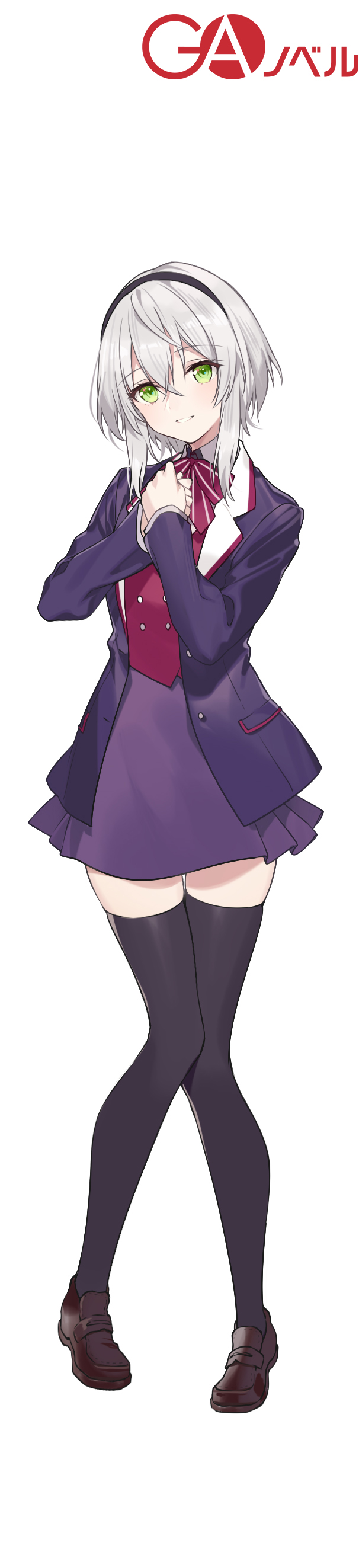 1girl, absurdres, amnesia_(majo_no_tabitabi), bangs, black_bow, black_headband, black_thighhighs, blazer