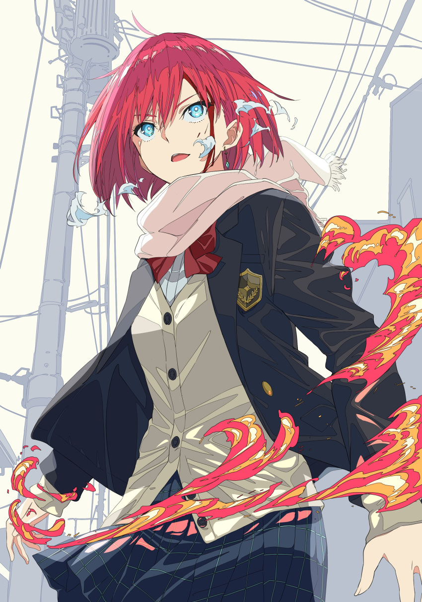 1girl, absurdres, ahoge, bangs, black_coat, blood, blood_on_face, blue_eyes