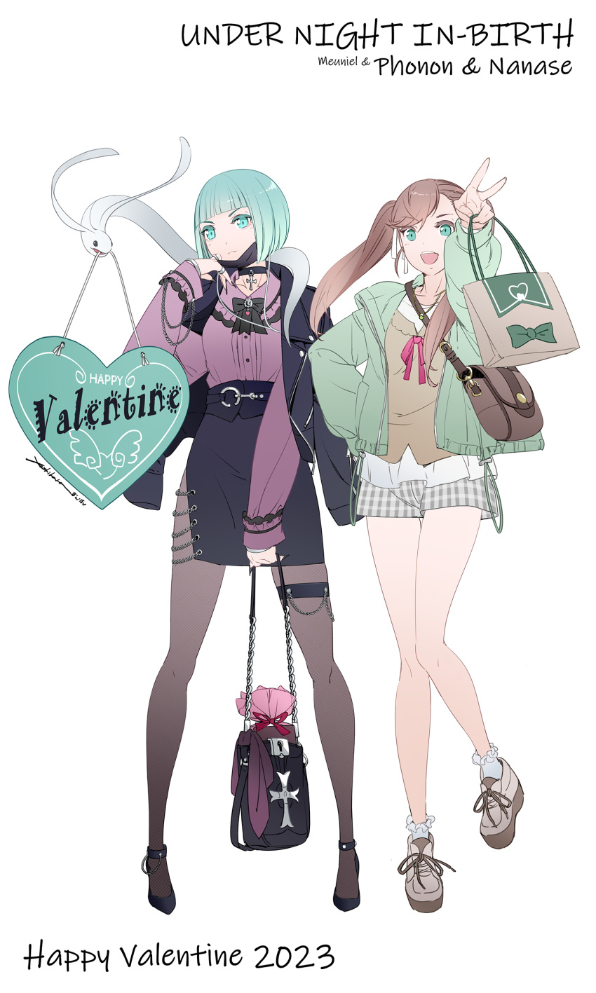2023, 2girls, absurdres, bag, bangs, black_choker, black_jacket, blunt_bangs