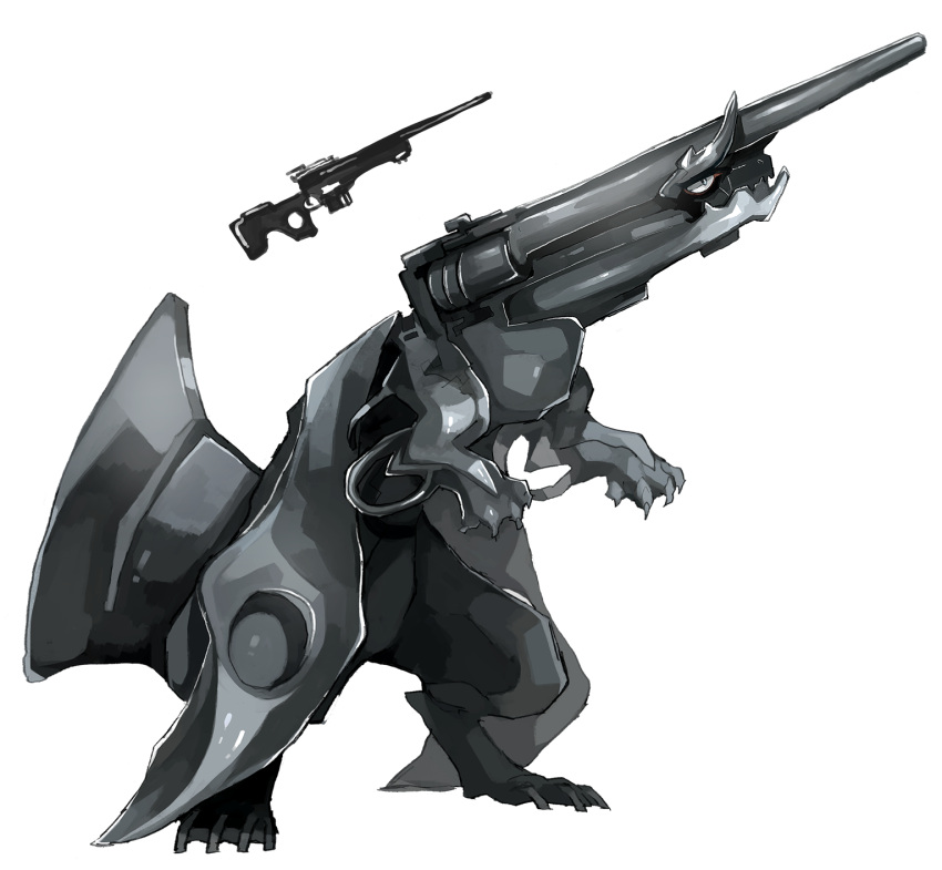 animal, animal_focus, black_theme, bolt_action, dragon, full_body, fusion, gun