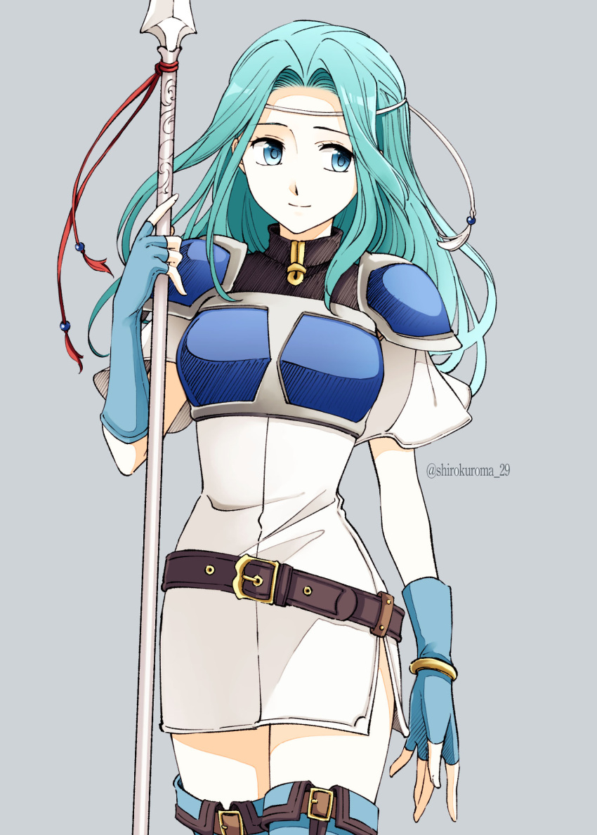 1girl, aqua_eyes, aqua_hair, armor, belt, blue_gloves, blue_thighhighs, breastplate