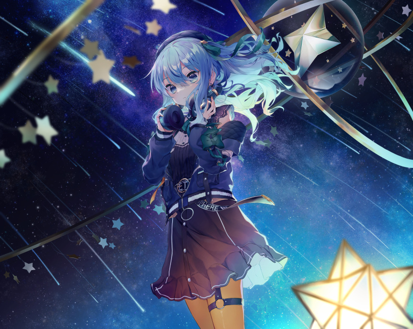 1girl, absurdres, aqua_hair, blue_eyes, blue_hair, cowboy_shot, floating_hair, gintama_10102