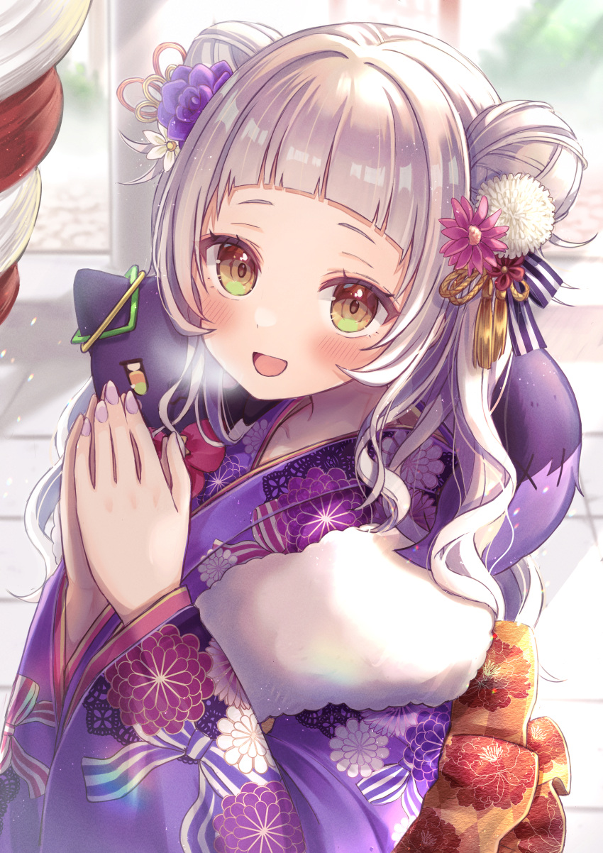 1girl, :d, absurdres, alternate_hairstyle, bangs, blunt_bangs, blush, botamochi_(botabutasan)