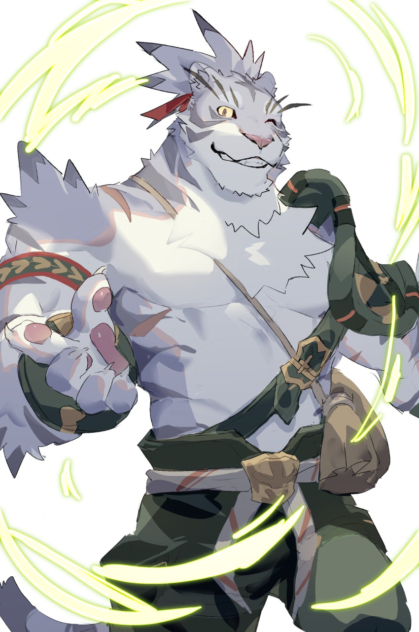 1boy, animal_ear_fluff, animal_ears, animal_nose, armband, armor, bare_pectorals, belt