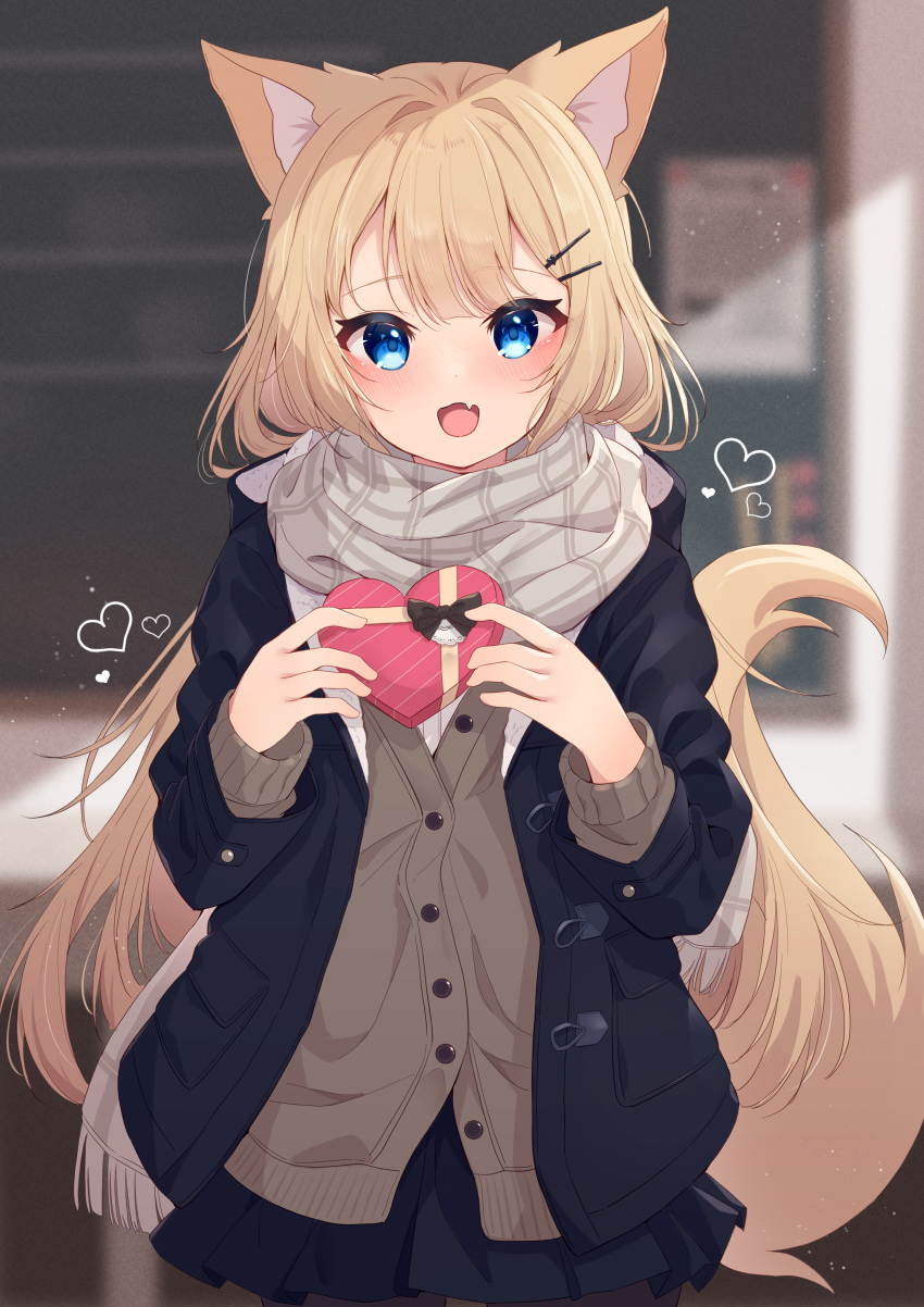 1girl, :d, absurdres, animal_ear_fluff, animal_ears, bangs, black_jacket, black_skirt