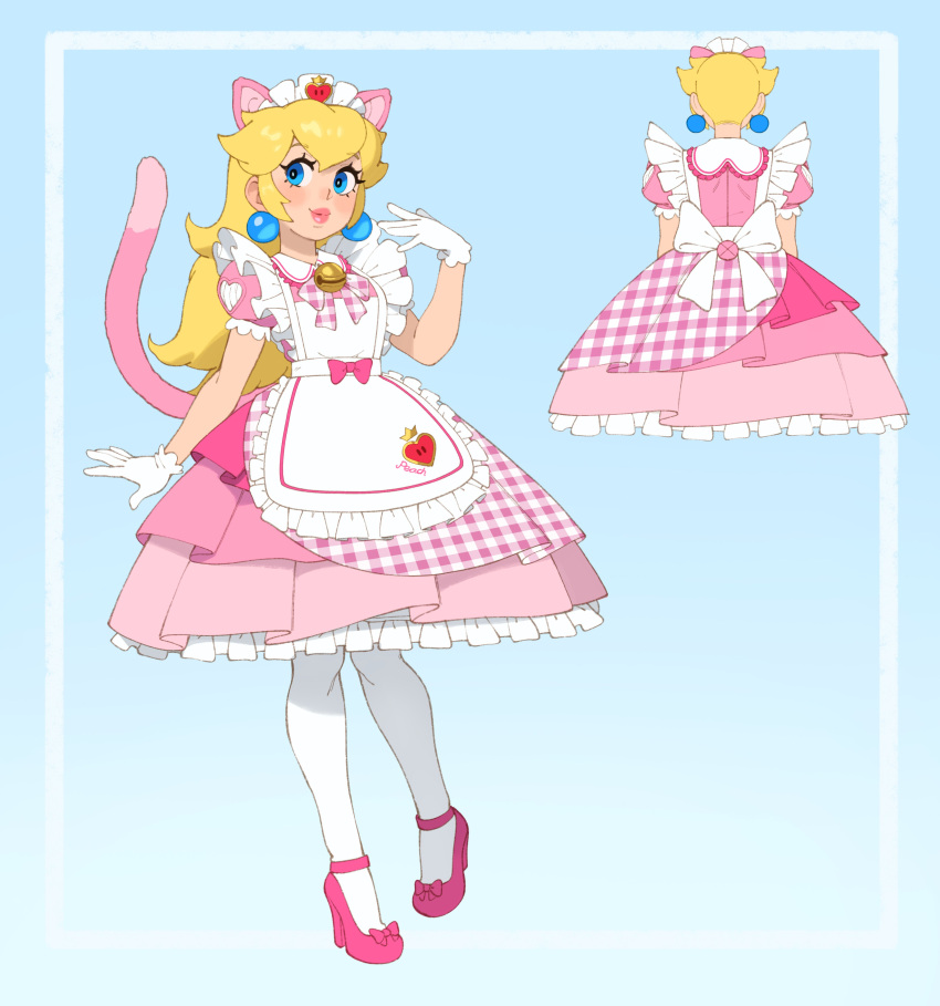 1girl, absurdres, alternate_costume, animal_ears, apron, blonde_hair, blue_eyes, cat