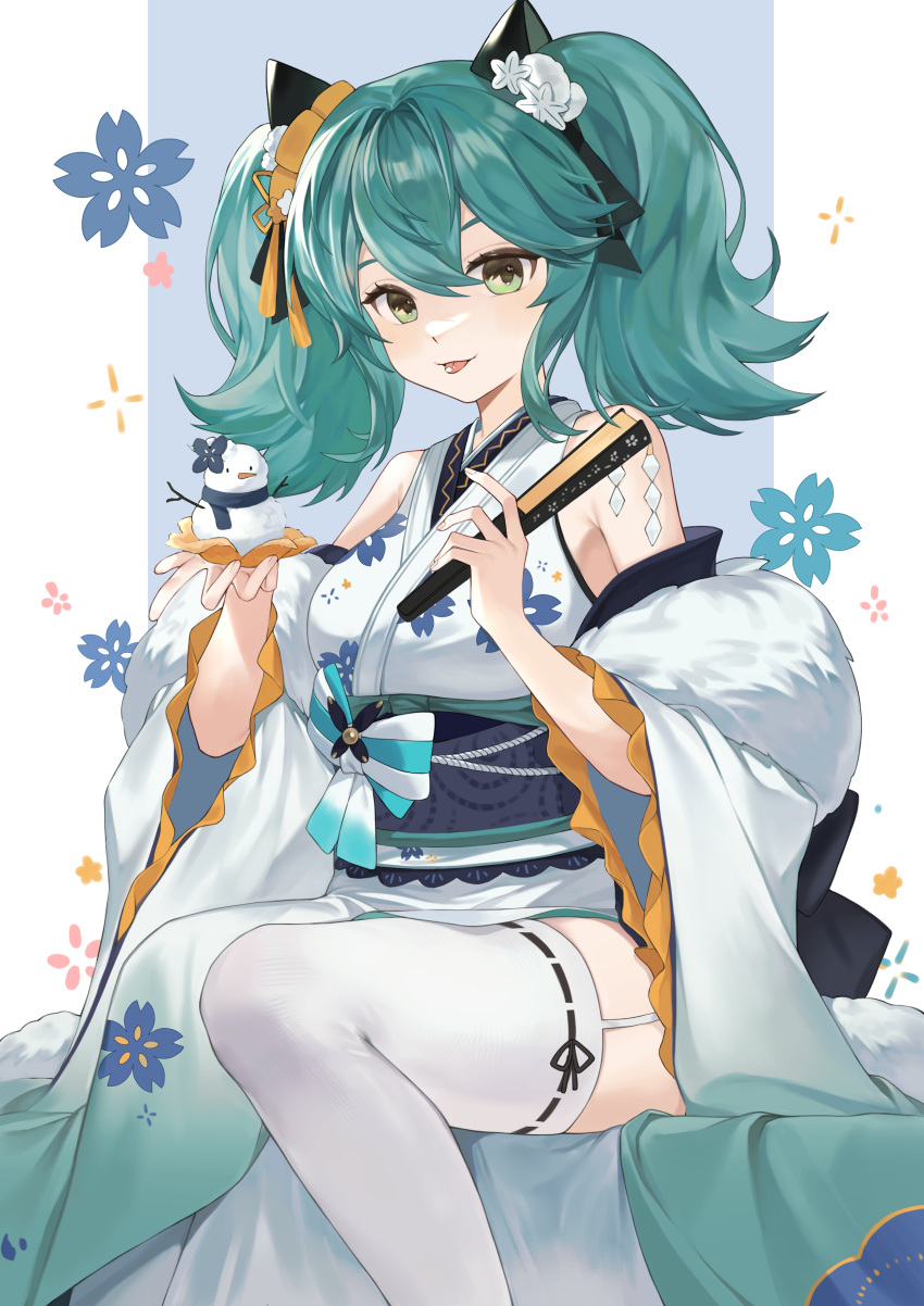 1girl, absurdres, animal_ears, bangs, breasts, commentary, detached_sleeves, echocalypse