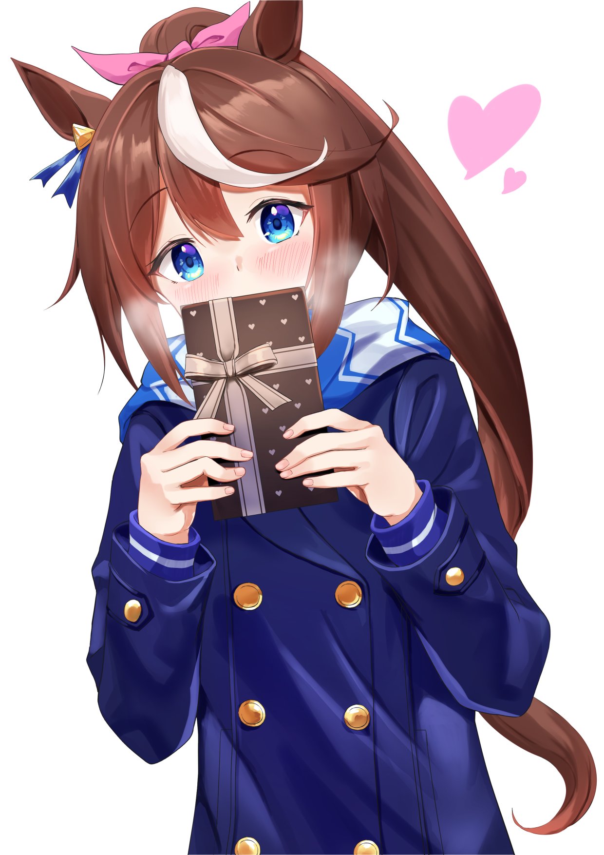 1girl, animal_ears, bangs, blue_coat, blue_eyes, blush, bow, box