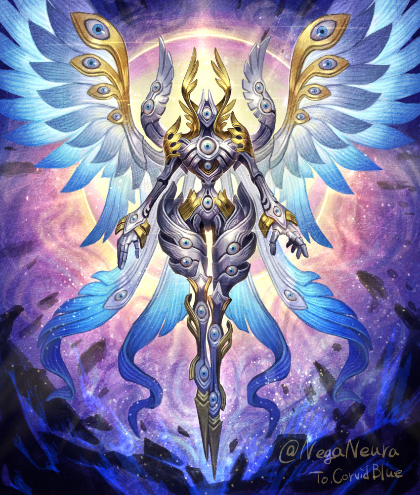 angel, angel_wings, artist_name, commission, extra_eyes, full_body, highres, keselum_(neganeura)