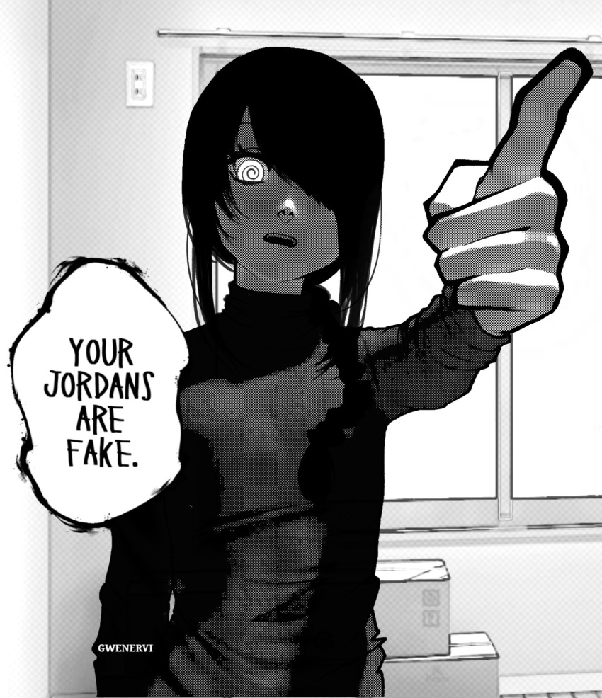 1girl, artist_name, bangs, black_hair, braid, braided_ponytail, chainsaw_man, commentary