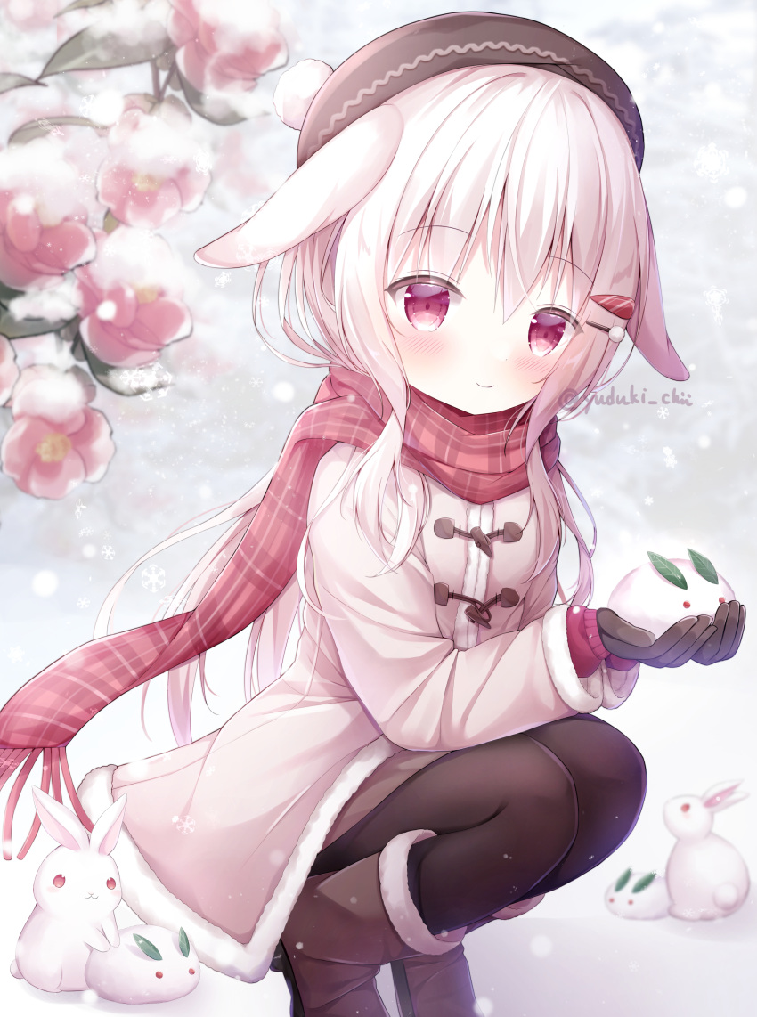 1girl, absurdres, animal, animal_ears, bangs, blush, boots, branch
