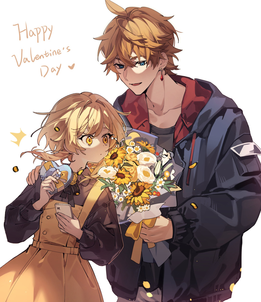 1boy, 1girl, absurdres, ahoge, alternate_costume, bangs, black-shirt, black_bow