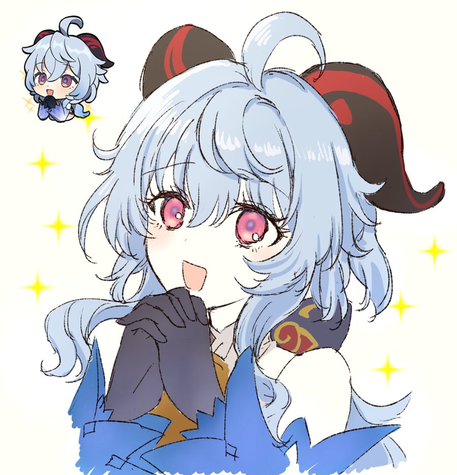 1girl, ahoge, bangs, black_gloves, blue_hair, blush, detached_sleeves, ganyu_(genshin_impact)