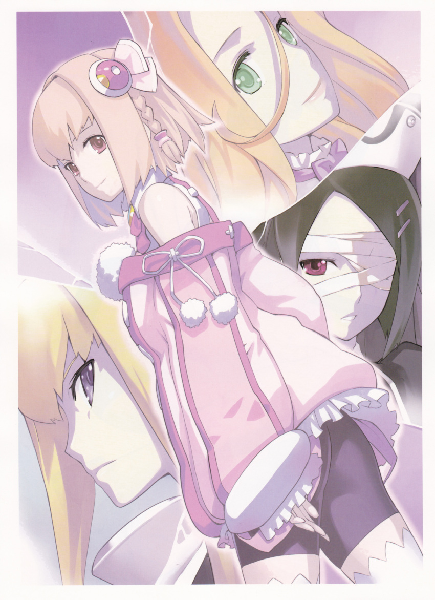 absurdres, ar_tonelico, ar_tonelico_iii, bandage_over_one_eye, bandages, bike_shorts, black_hair, blonde_hair