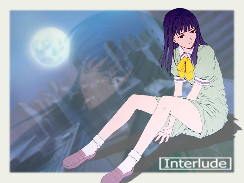 horibe_hiderou, interlude, long_hair, moon, purple_hair, sailor_dress, school_uniform, sitting