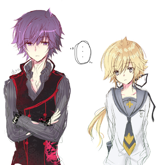 ..., 2boys, blonde_hair, elric_(haitaka_no_psychedelica), grey_eyes, haitaka_no_psychedelica, hikage_(kokuchou_no_psychedelica), houkiri_nemu