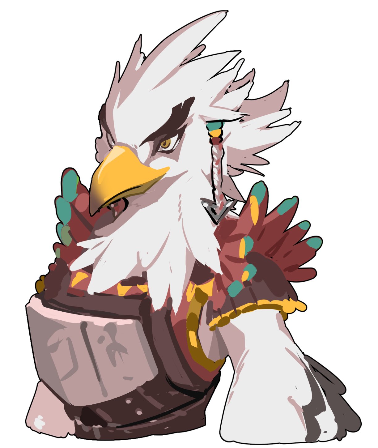 1boy, armor, bird_boy, closed_mouth, cropped_torso, grey_background, grey_fur, highres
