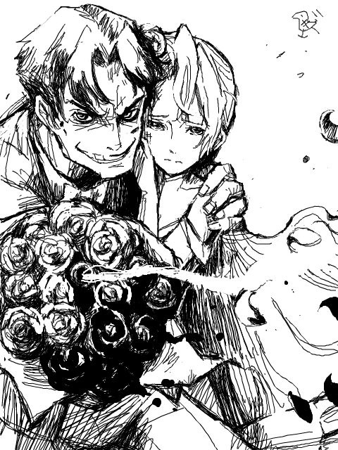 baccano!, bouquet, evil, flower, gun, ladd_russo, long_hair, lua_klein
