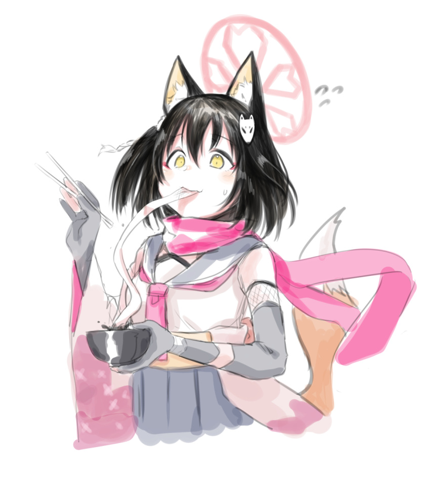 1girl, animal_ear_fluff, animal_ears, ascot, bangs, black_gloves, black_hair, blue_archive