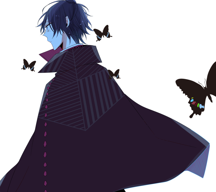 1boy, black_butterfly, bug, butterfly, closed_mouth, expressionless, facing_away, hikage_(kokuchou_no_psychedelica)