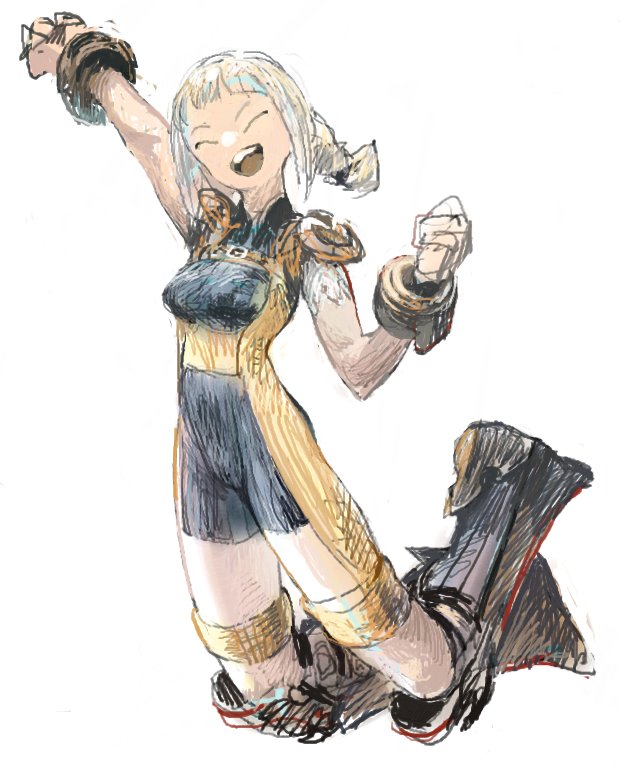 1girl, :d, blonde_hair, bodysuit, braid, breasts, final_fantasy, final_fantasy_xii