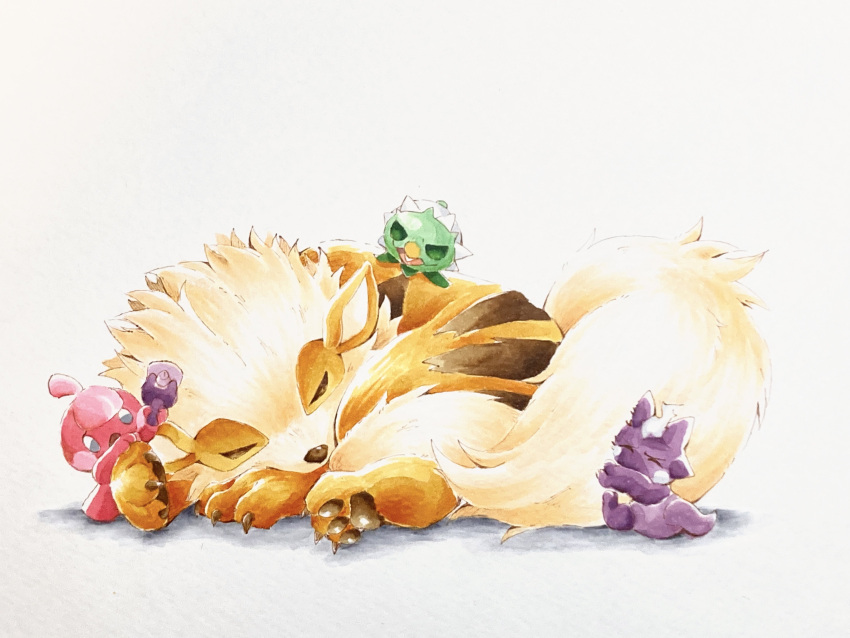 absurdres, animal, arcanine, capsakid, closed_eyes, dog, highres, lying