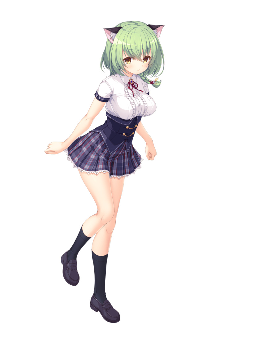 1girl, animal_ears, bangs, black_footwear, blush, braid, cat_ears, full_body