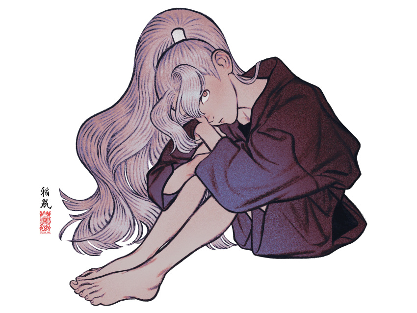 1boy, absurdres, ayabe_kihachirou, bangs, barefoot, brown_eyes, commentary, full_body