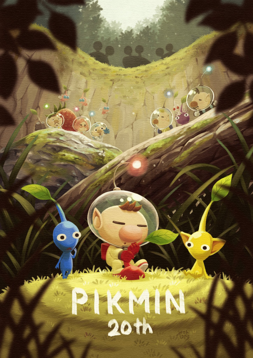 1girl, 5boys, :o, alph_(pikmin), anniversary, antennae, big_nose, blonde_hair