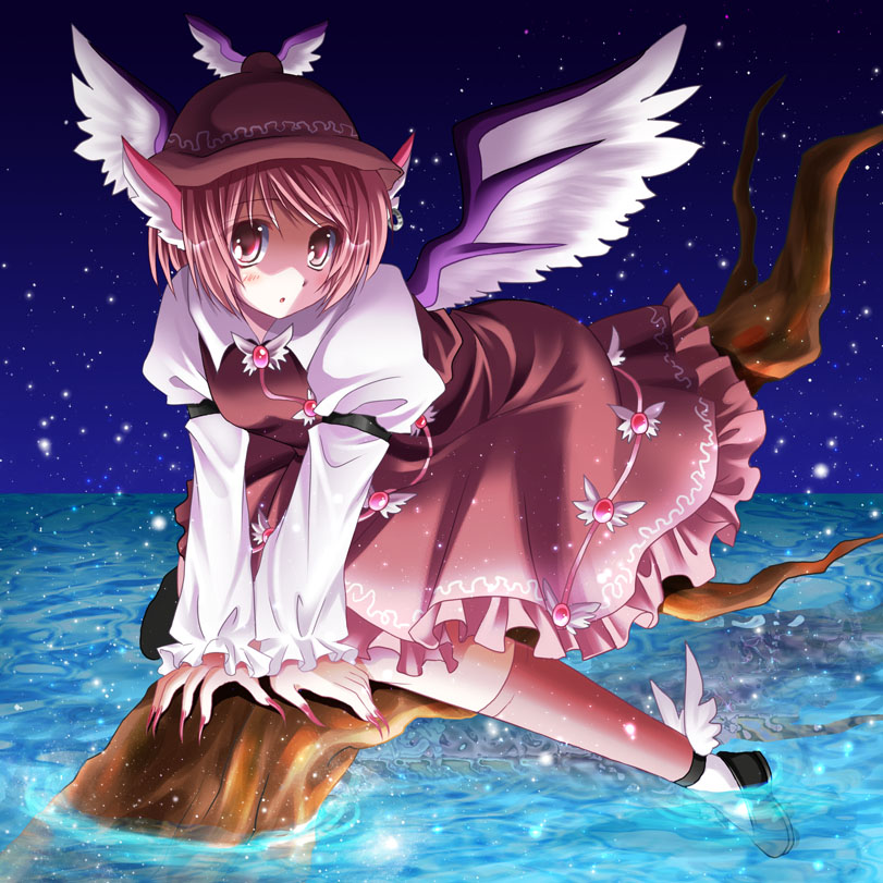 bikuto_ryuu, hat, jewelry, mystia_lorelei, pink_hair, red_eyes, short_hair, touhou