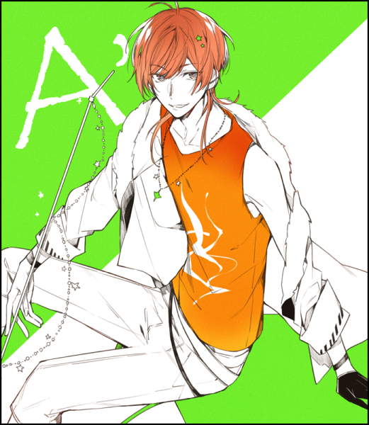 1boy, 5574iahu, a_(dear_vocalist), black_gloves, character_name, dear_vocalist, gloves, green_background