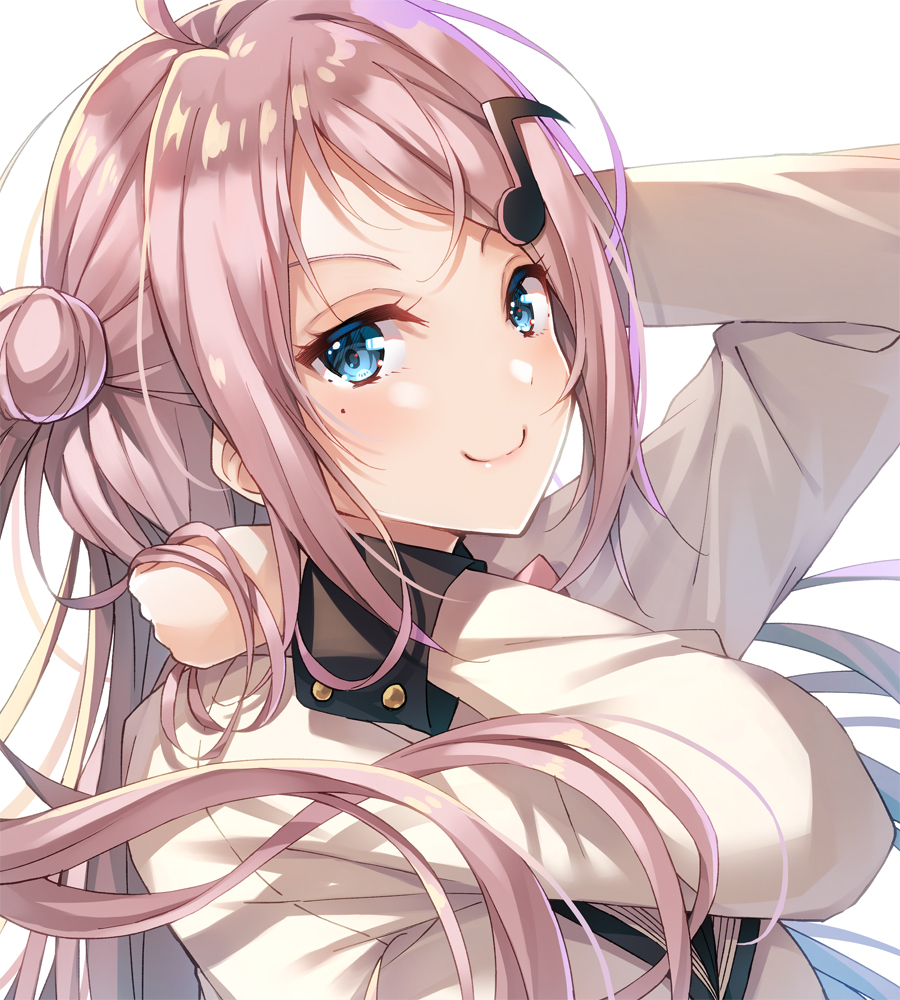 1girl, bangs, blue_eyes, blush, commentary_request, future_parade_(love_live!), hair_bun, hair_ornament