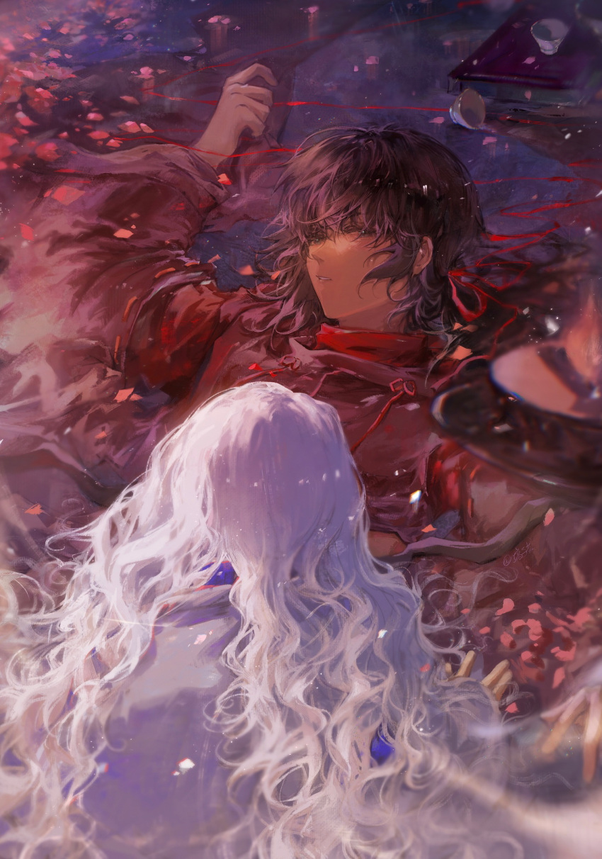 2boys, bai_liu, black_hair, highres, i_became_a_god_in_a_horror_game, japanese_clothes, lizicha, long_hair
