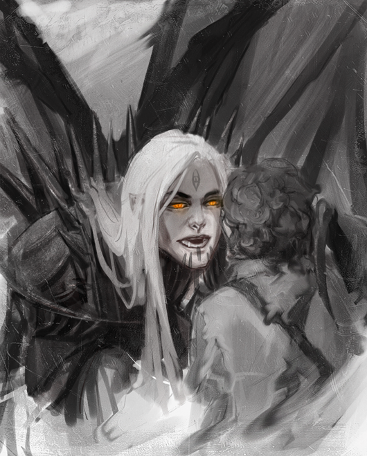 2boys, anastasiyacemetery, armor, black_armor, brown_hair, facial_mark, frodo_baggins, glowing, glowing_eyes, graphite_(medium), greyscale, hobbit, long_hair, looking_at_another, monochrome, multiple_boys, open_mouth, sauron, shoulder_armor, sketch, spiked, spiked_armor, strap, suspenders, the_lord_of_the_rings, tolkien's_legendarium, traditional_media, white_hair, yellow_eyes
