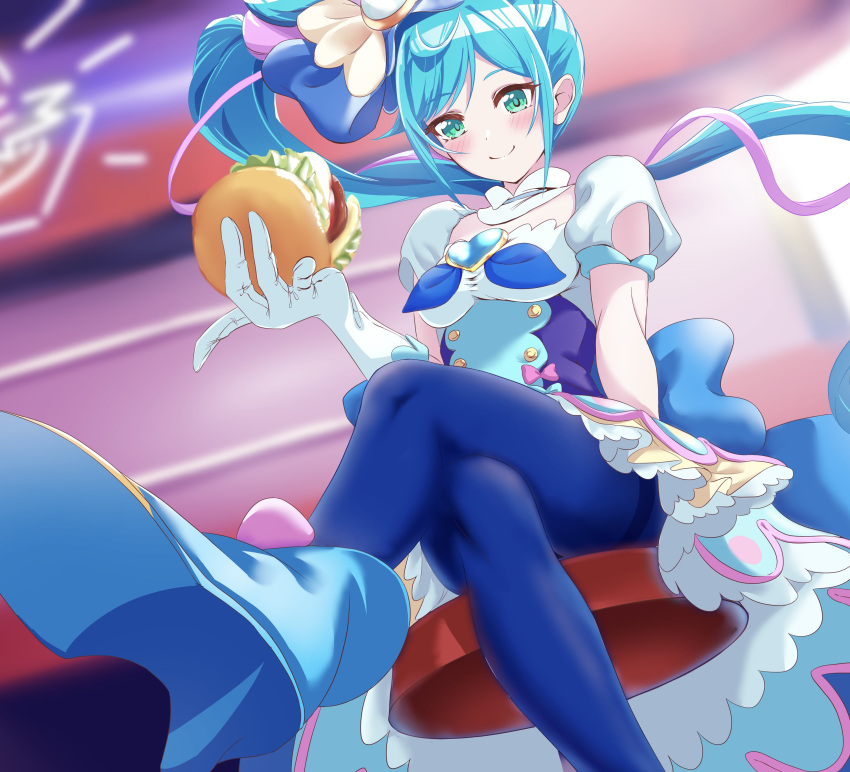 1girl, absurdres, apron, blue_eyes, blue_footwear, blue_hair, blue_pantyhose, boots