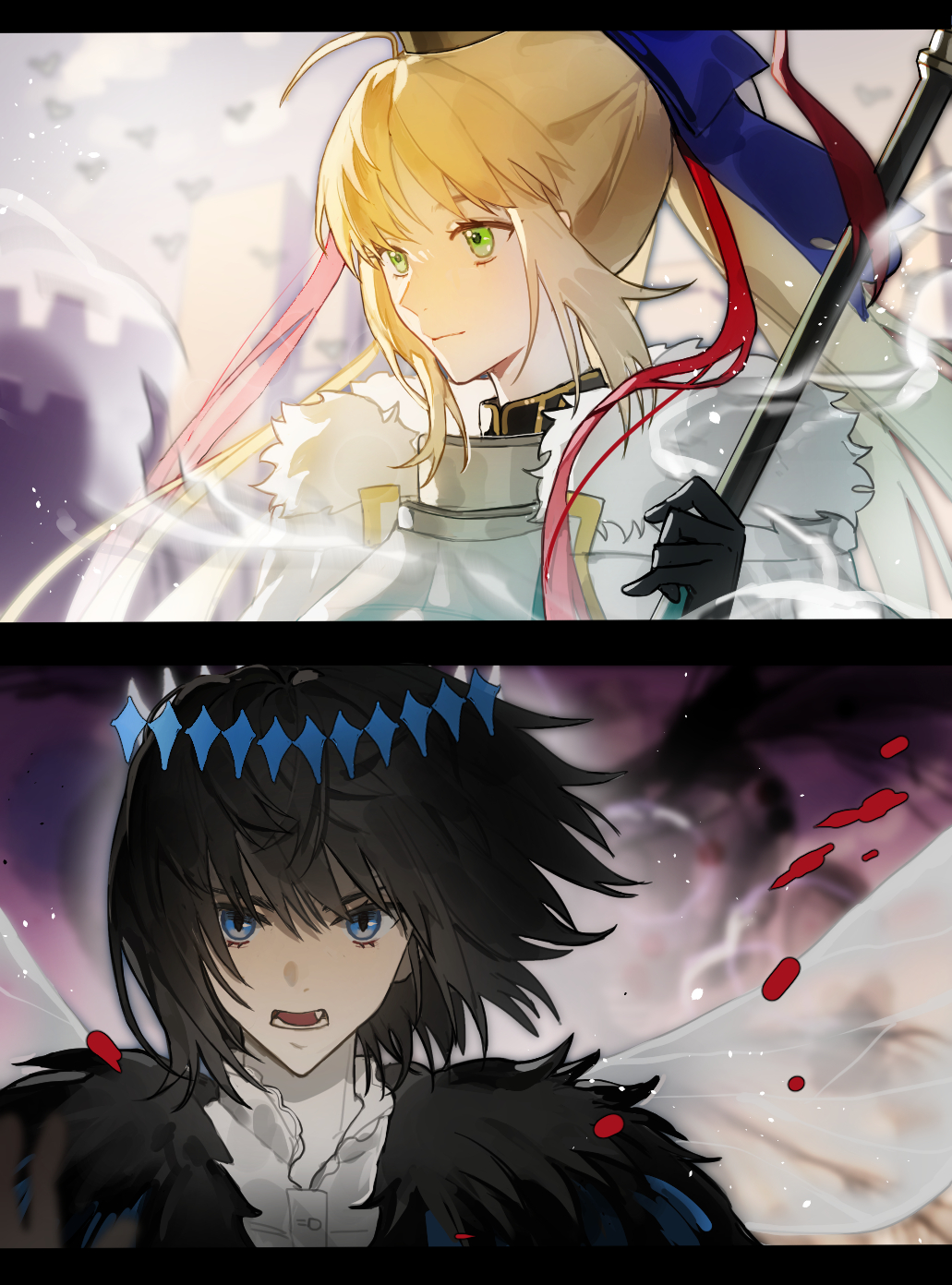 ahoge, armor, artoria_caster_(fate), artoria_caster_(third_ascension)_(fate), artoria_pendragon_(fate), bangs, bird, black_fur