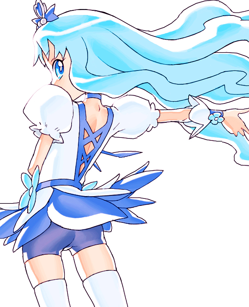 1girl, ass, bike_shorts, blue_bike_shorts, blue_eyes, blue_hair, cure_marine, heartcatch_precure!