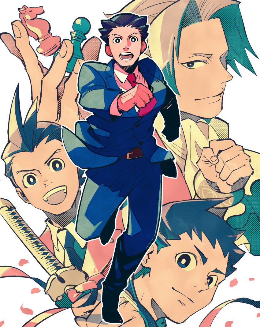 4boys, ace_attorney, antenna_hair, apollo_justice, ascot, black_hair, blue_eyes, blue_jacket