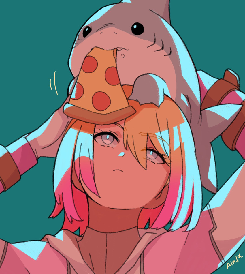 1girl, animal, animal_on_head, artist_name, bangs, blonde_hair, bodysuit, closed_mouth