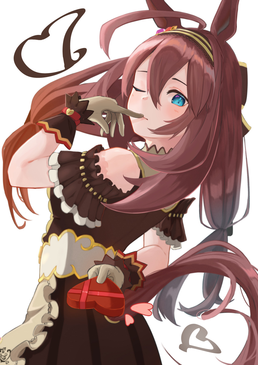 1girl, absurdres, ahoge, animal_ears, arm_behind_back, bangs, blue_eyes, box